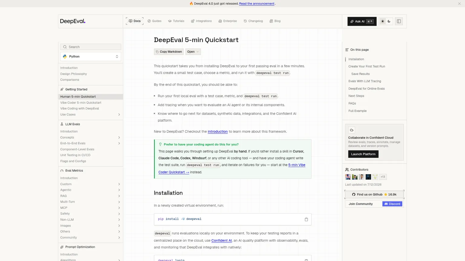 DeepEval getting started documentation