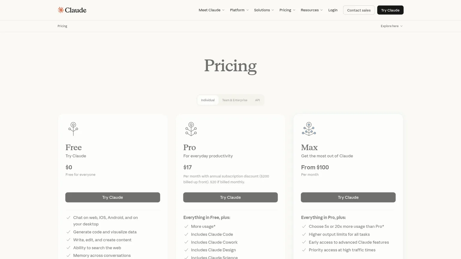 Claude Team and API pricing