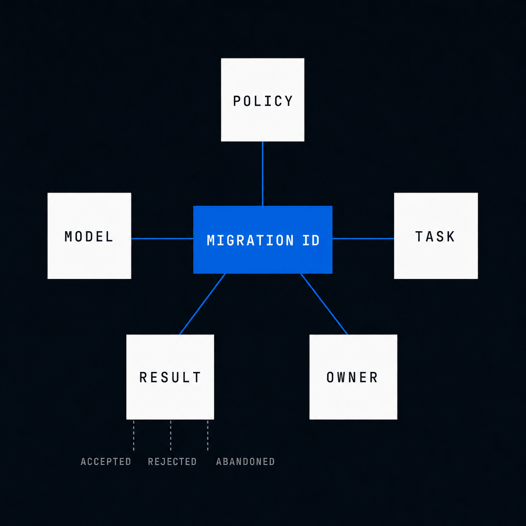 Evidence receipt joining Copilot policy, task route, model execution, acceptance result, and owner