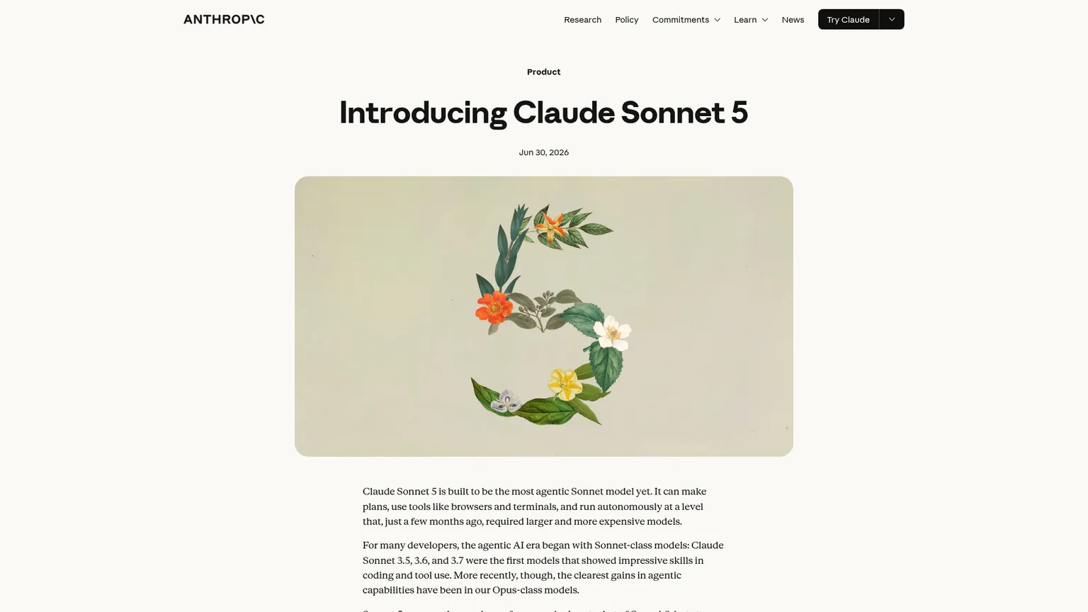 Anthropic Claude Sonnet 5 launch page