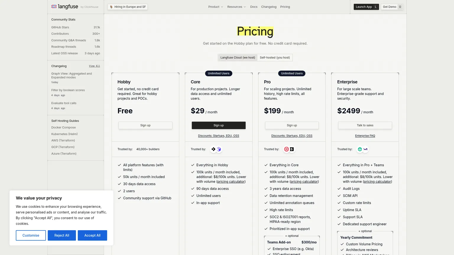 Langfuse pricing tiers