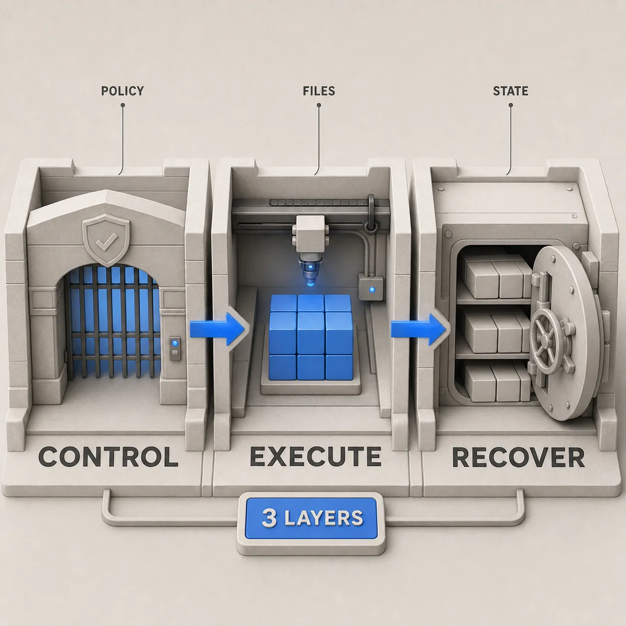 Three production boundaries for Sandbox Agents: outer control, sandbox execution, and saved-state recovery